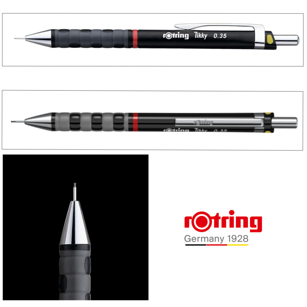 Creion Mecanic 0.35mm cu Mecanism Click si Grip Ergonomic pentru Desen Tehnic Avansat, Detaliere si Precizie Extrema, Rotring Tikky 3 Negru [2]