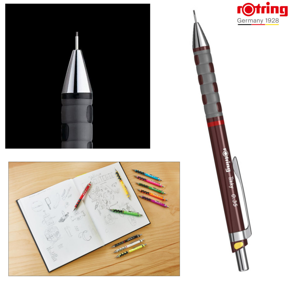 Creion Mecanic 0.35mm cu Mecanism Click si Grip Ergonomic pentru Desen Tehnic de Precizie, Scris Fin si Detaliere, Rotring Tikky 3 Burgundi [4]