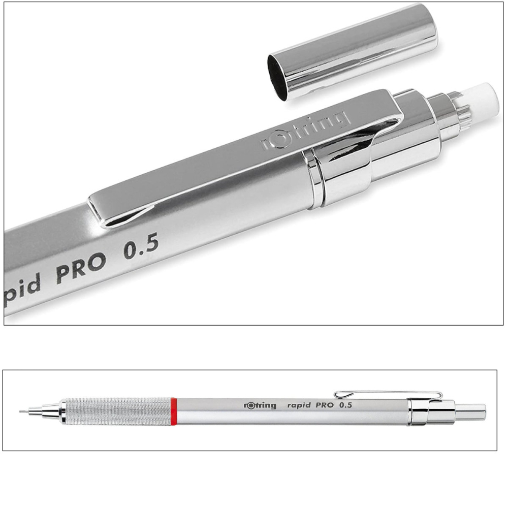 Creion Mecanic 0.5mm cu Sistem Reglabil Tarie Mina pentru Desen Tehnic si Scris, cu Grip Randalinat si Finisaj Argintiu [3]