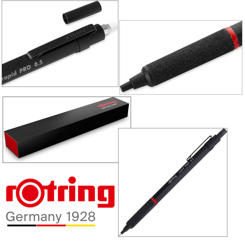 Creion Mecanic 0.5mm cu Sistem Reglabil Tarie Mina pentru Desen Tehnic si Scris de Precizie, cu Grip Randalinat si Finisaj Negru [5]