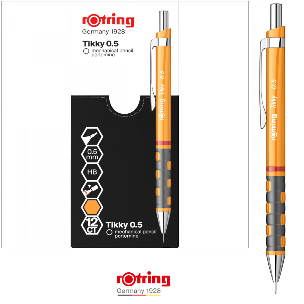 Creion Mecanic 0.5mm pentru Scris, Desen si Birou, cu Design Portocaliu Deschis si Ergonomie Superioara, Tikky 3, Rotring [3]