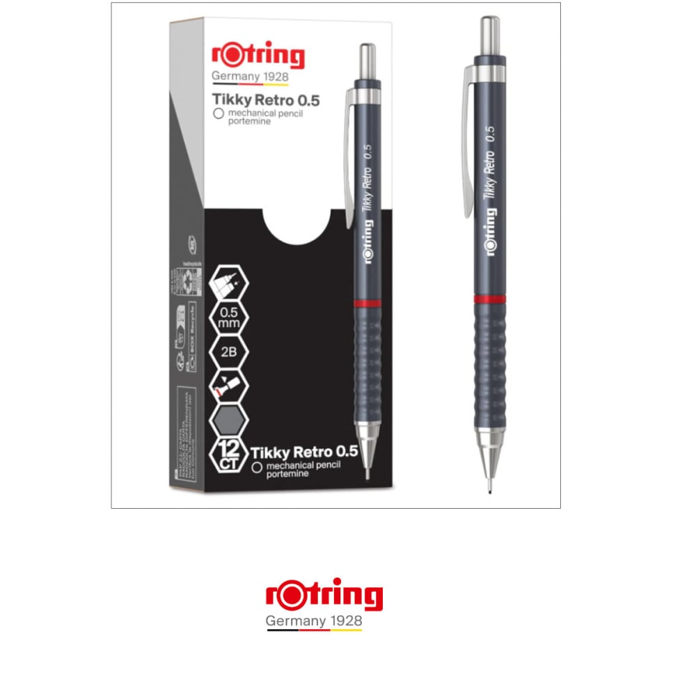 Creion Mecanic 0.5mm pentru Scris, Desen si Birou, cu Design Retro Gri si Ergonomie Avansata, Tikky 3 Retro, Rotring [3]