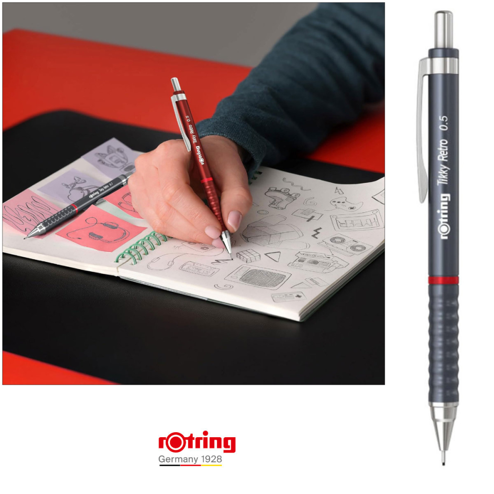 Creion Mecanic 0.5mm pentru Scris, Desen si Birou, cu Design Retro Gri si Ergonomie Avansata, Tikky 3 Retro, Rotring [5]