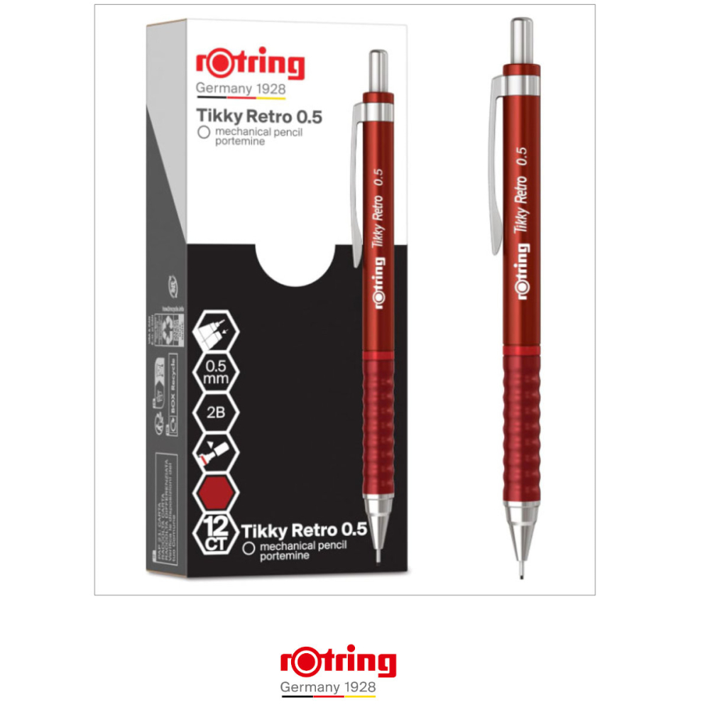 Creion Mecanic 0.5mm pentru Scris, Desen si Creativitate, cu Design Retro Rosu si Ergonomie Superioara, Tikky 3 Retro, Rotring [3]