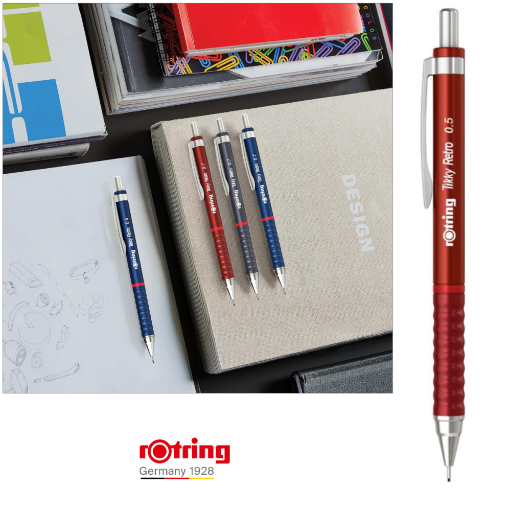 Creion Mecanic 0.5mm pentru Scris, Desen si Creativitate, cu Design Retro Rosu si Ergonomie Superioara, Tikky 3 Retro, Rotring [6]