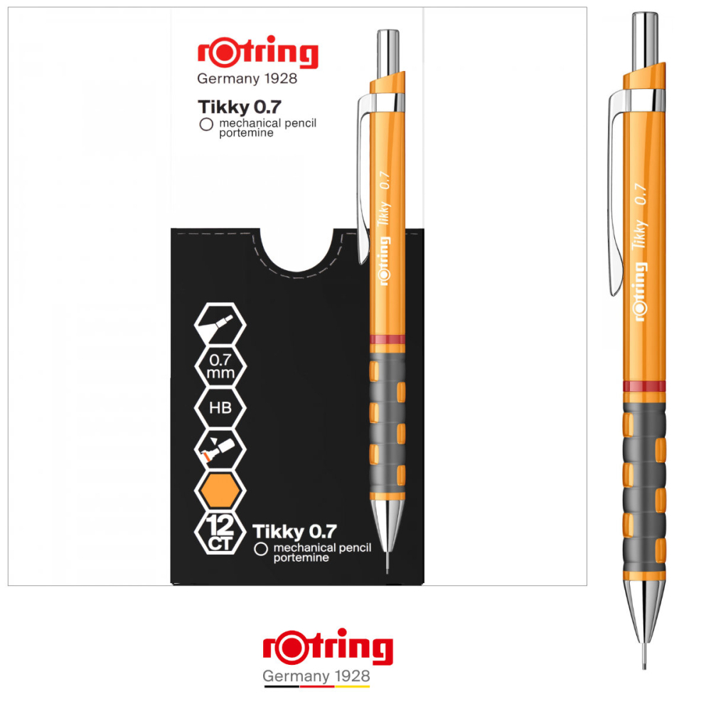 Creion Mecanic 0.7mm cu Design Modern si Grip Ergonomic pentru Scris, Creativitate si Energie Pozitiva, Rotring Tikky 3 Portocaliu Deschis [3]