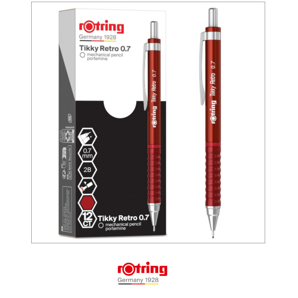 Creion Mecanic 0.7mm cu Design Retro si Grip Ergonomic pentru Scris, Accent Vizual si Stil Personal, Rotring Tikky 3 Rosu Retro [3]