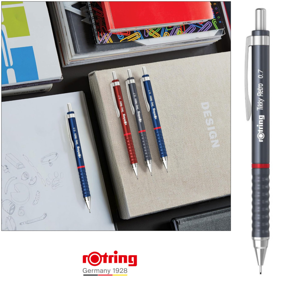 Creion Mecanic 0.7mm cu Design Retro si Grip Ergonomic pentru Scris, Birou Minimalist si Stil Sofisticat, Rotring Tikky 3 Gri Retro [4]