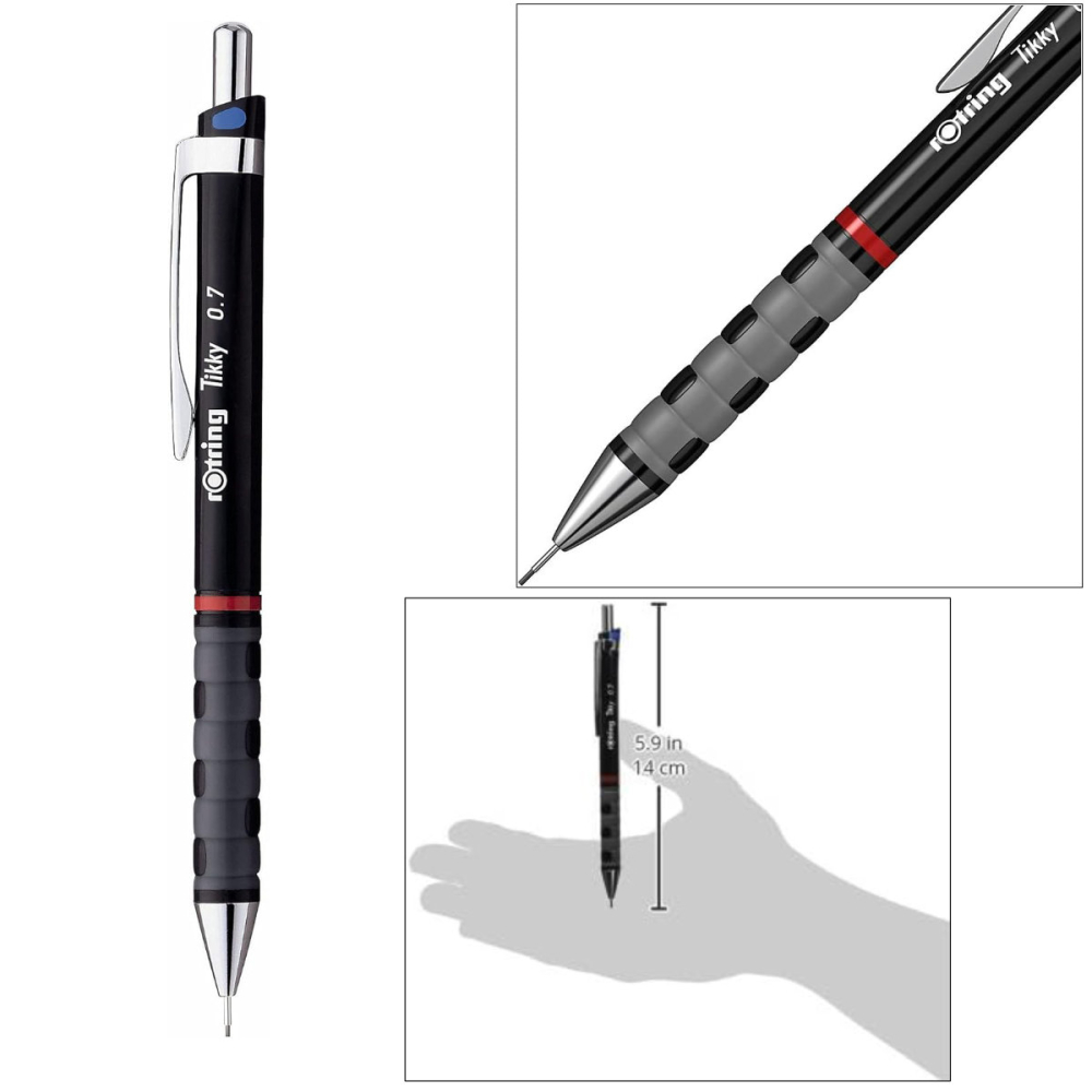 Creion Mecanic 0.7mm cu Mecanism Click si Grip Ergonomic pentru Scris, Desen Tehnic si Birou, Rotring Tikky 3 Negru [3]