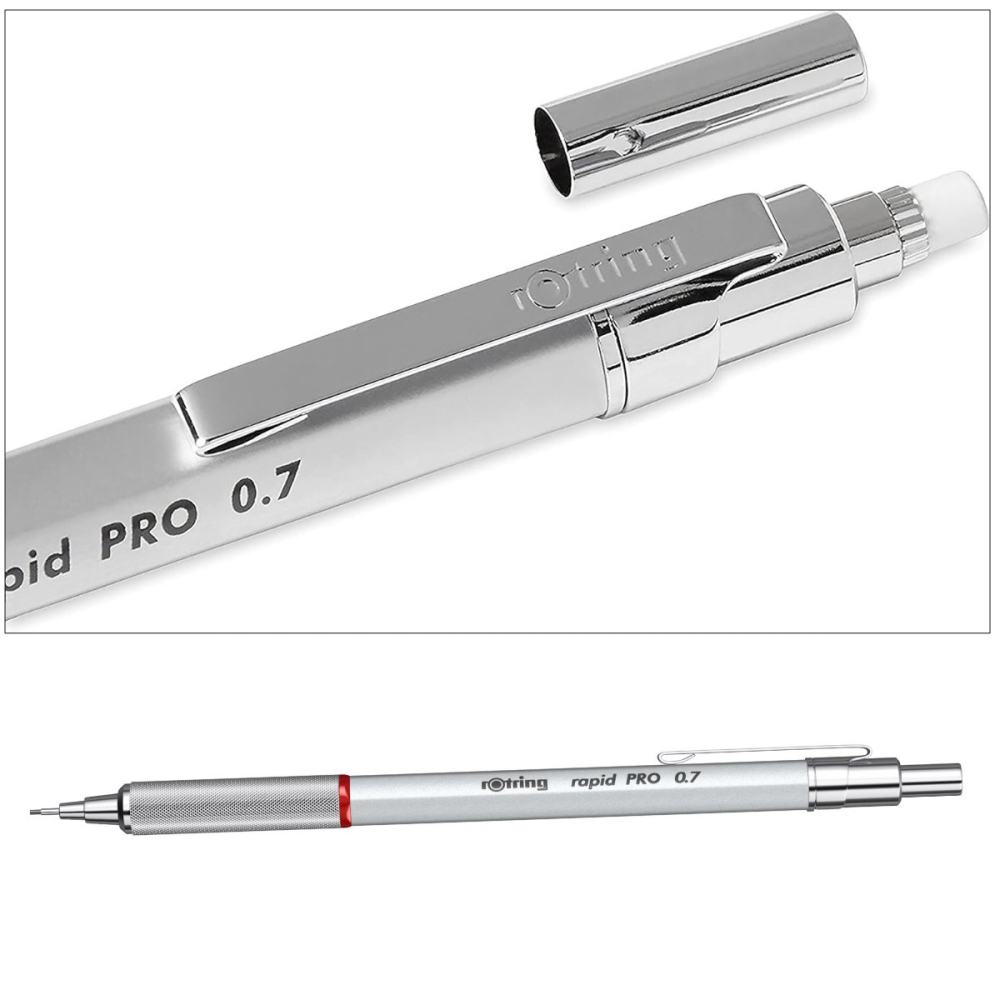 Creion Mecanic 0.7mm cu Sistem Reglabil Tarie Mina pentru Scris si Desen, cu Finisaj Argintiu si Grip Randalinat [3]