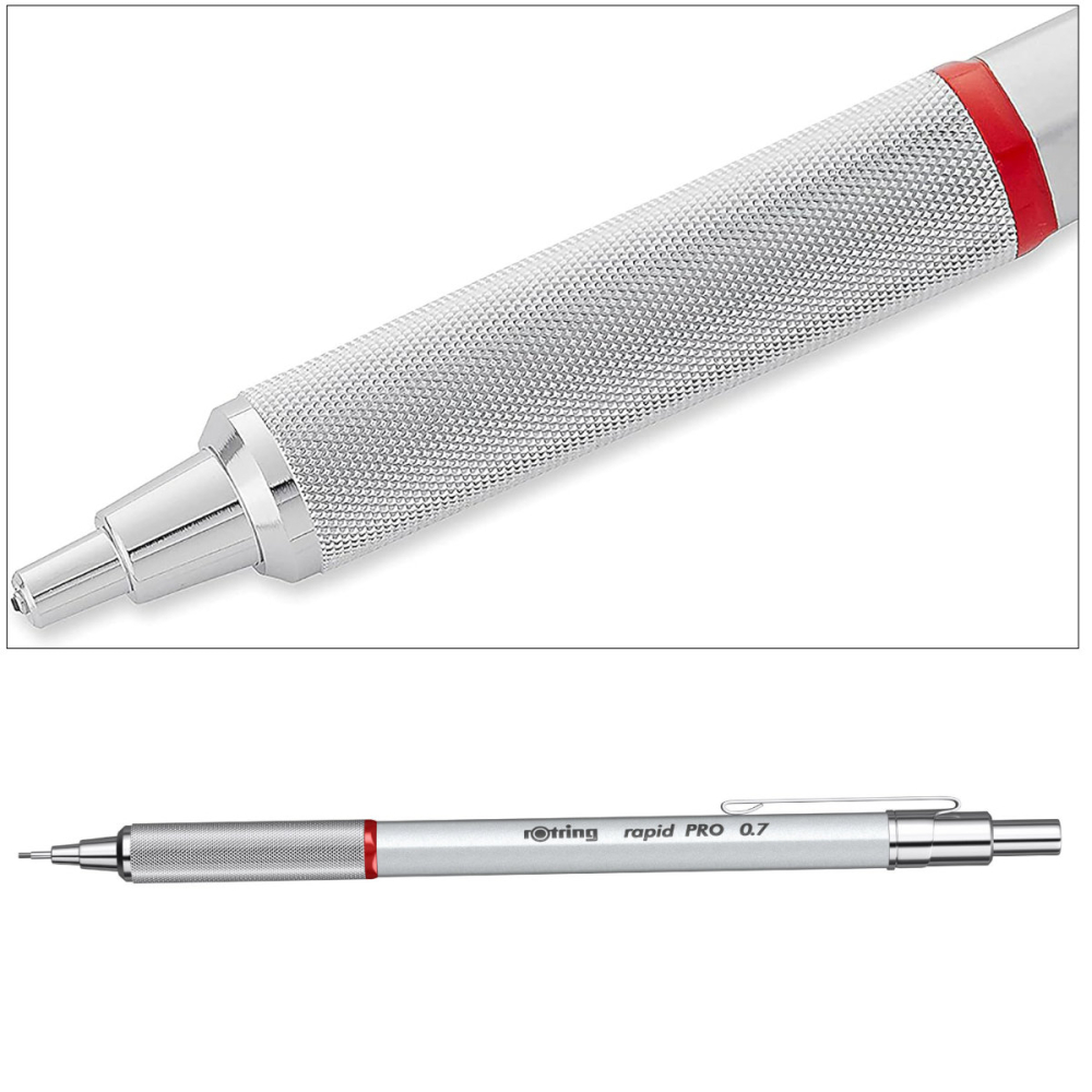 Creion Mecanic 0.7mm cu Sistem Reglabil Tarie Mina pentru Scris si Desen, cu Finisaj Argintiu si Grip Randalinat [4]