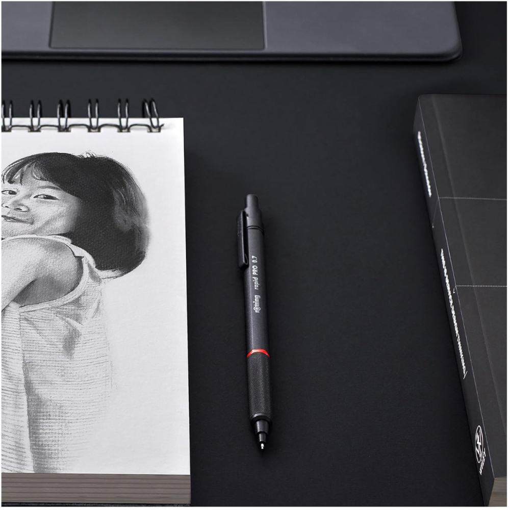 Creion Mecanic 0.7mm cu Sistem Reglabil Tarie Mina pentru Scris si Desen, cu Finisaj Negru si Grip Randalinat [5]