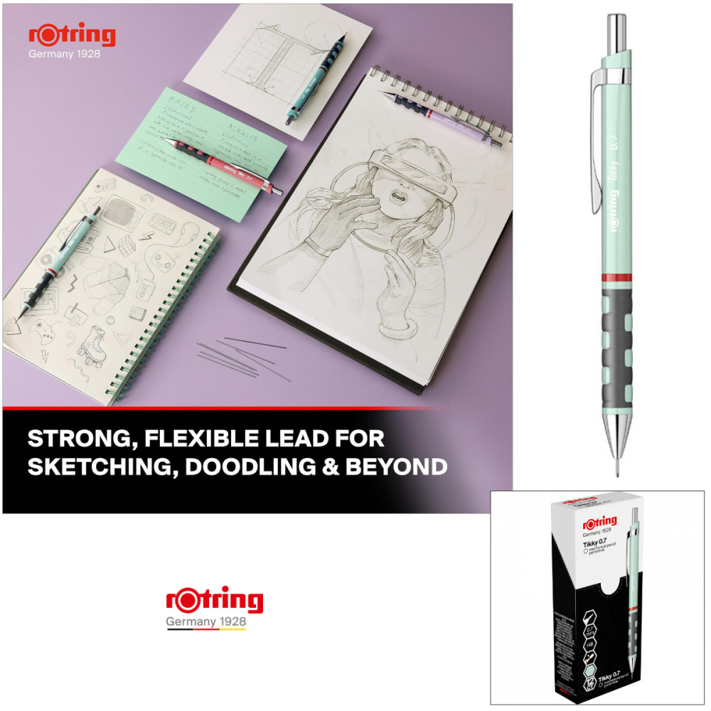 Creion Mecanic 0.7mm Premium cu Clip Metalic si Grip Ergonomic pentru Birou Modern si Organizare, Rotring Tikky 3 Sidefat Verde Pastel [4]