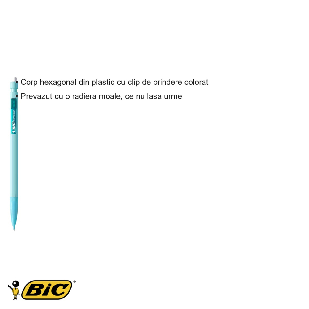 Creion mecanic Bic Matic 0.7mm, culori pastel, corp hexagonal cu radiera, pentru scris si desen [3]