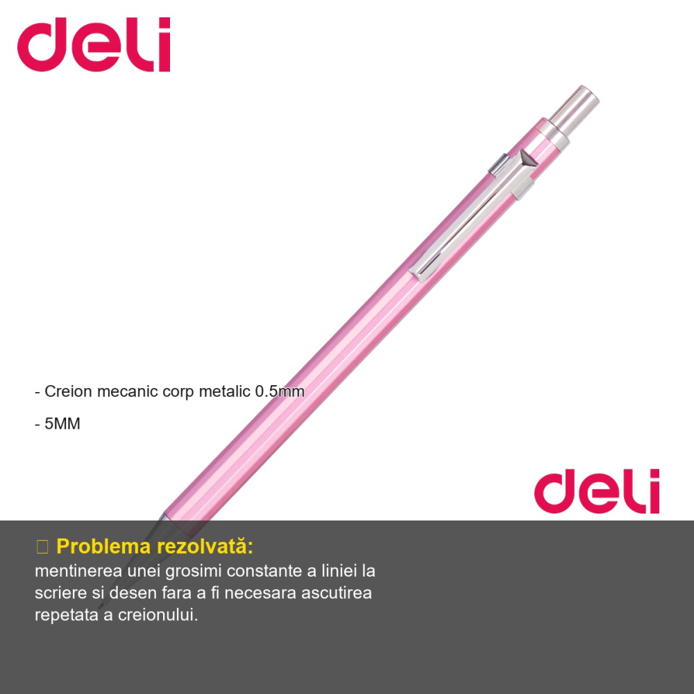 Creion mecanic Deli corp metalic, mina 0.5mm, pentru scriere si desen tehnic de precizie [2]