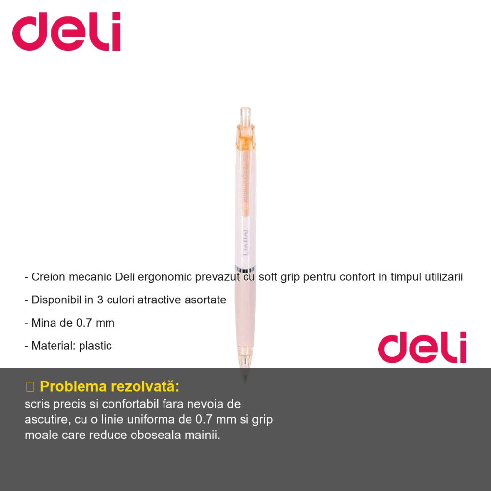 Creion mecanic Deli Linfini 0.7 mm, design macarons, ergonomic cu soft grip, pentru scris si desen [2]