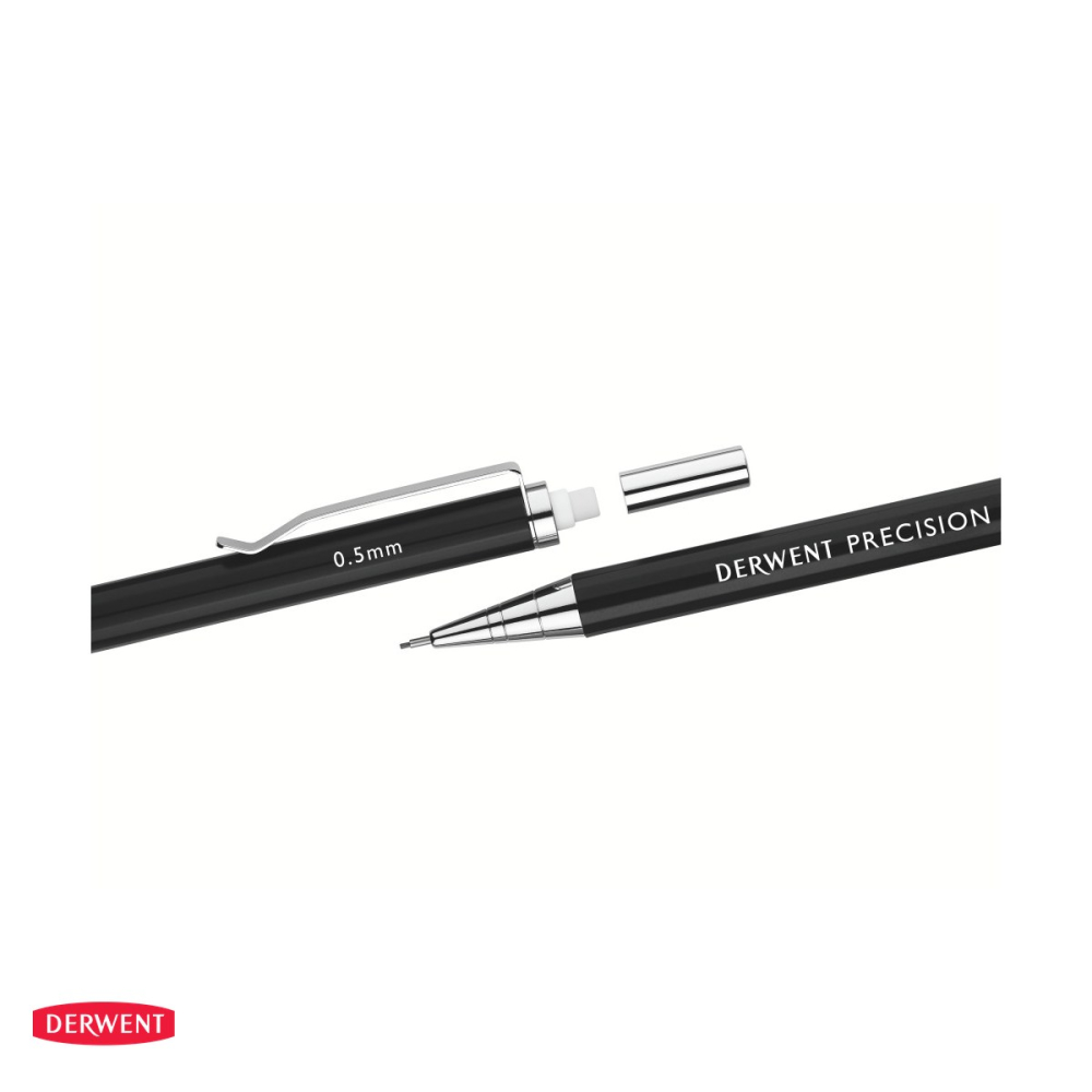 Creion mecanic Derwent Professional din metal, mina 0.5 mm HB, cu 15 mine si 2 radiere de rezerva, negru [5]