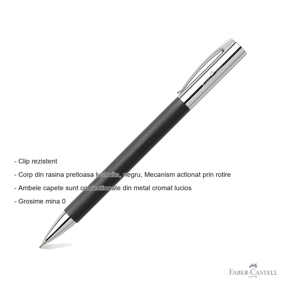 Creion mecanic Faber-Castell Ambition Precious Resin, corp negru din rasina pretioasa, mina 0.7 mm, pentru uz profesional [2]
