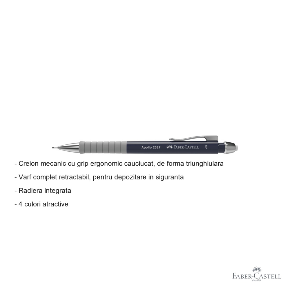 Creion mecanic Faber-Castell Apollo 0.7mm cu grip ergonomic triunghiular, pentru scriere confortabila [2]