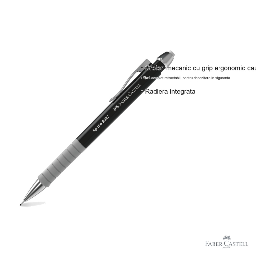 Creion mecanic Faber-Castell Apollo 0.7mm negru cu grip ergonomic triunghiular [3]