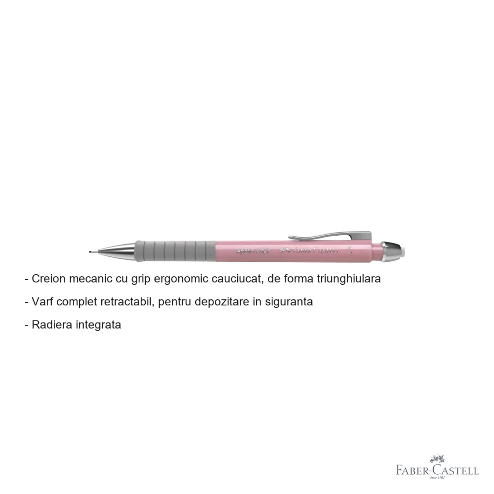 Creion mecanic Faber-Castell Apollo 2024 Rose Shadow 0.7mm cu grip ergonomic triunghiular [2]