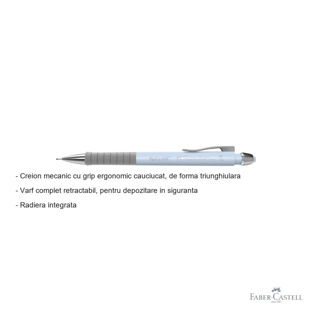 Creion mecanic Faber-Castell Bleu Sky 2024, mina 0.7mm, grip ergonomic triunghiular [2]
