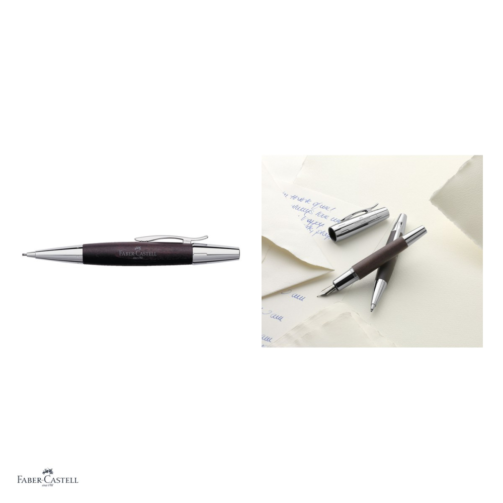 Creion mecanic Faber-Castell e-motion, mecanism rotativ, mina 1,4 mm, corp din lemn de par baituit maro inchis, radiera sub capac, clip metalic, ambalaj cadou [4]
