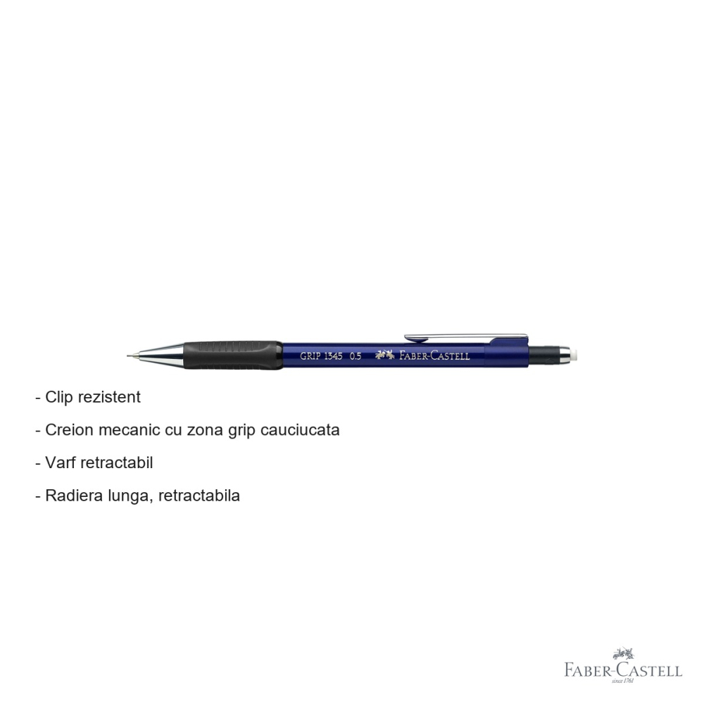 Creion mecanic Faber-Castell Grip 1345, 0.5mm, albastru, cu radiera retractabila [4]