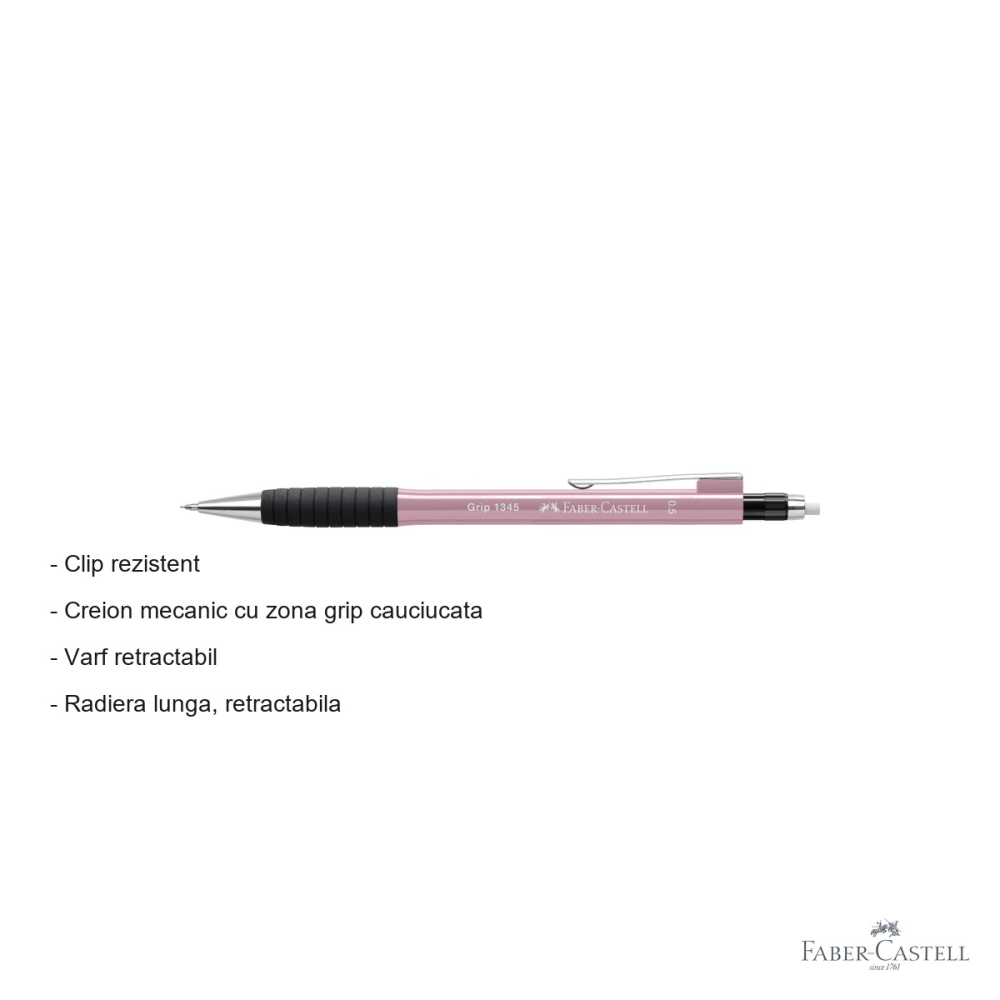 Creion mecanic Faber-Castell Grip 1345 Rose, 0.5mm, cu radiera retractabila [2]