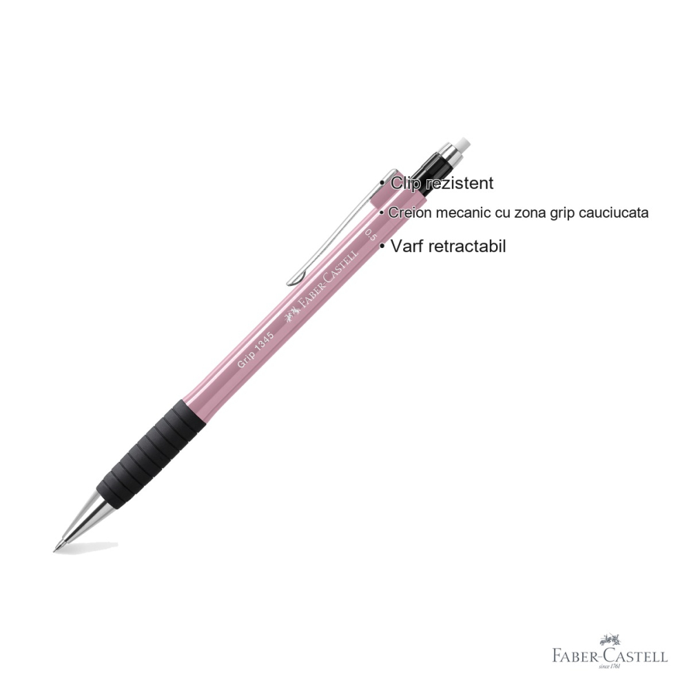 Creion mecanic Faber-Castell Grip 1345 Rose, 0.5mm, cu radiera retractabila [3]