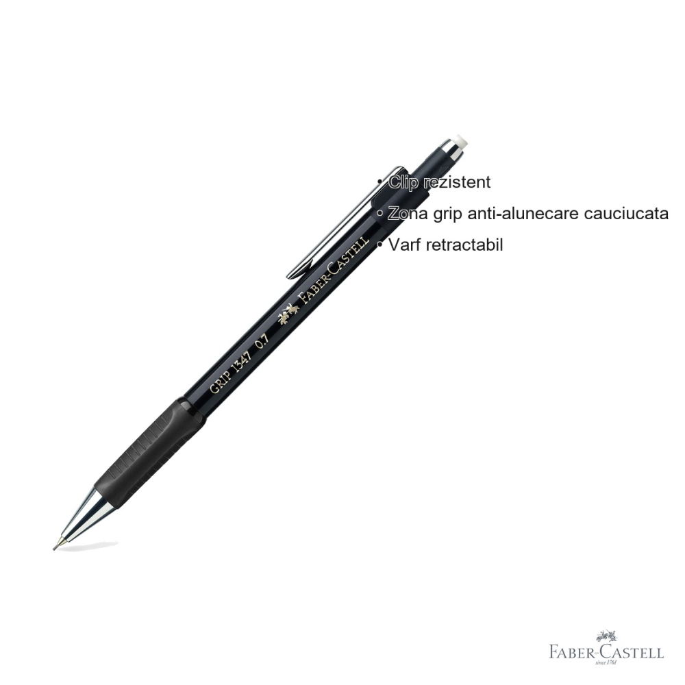 Creion mecanic Faber-Castell Grip 1347, 0.7mm, radiera retractabila, pentru scris profesional [3]