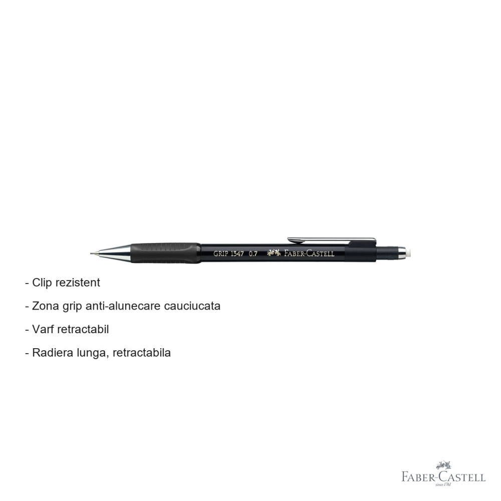 Creion mecanic Faber-Castell Grip 1347, 0.7mm, radiera retractabila, pentru scris profesional [2]
