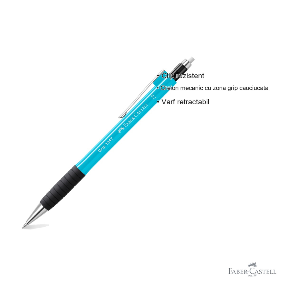 Creion mecanic Faber-Castell Grip 1347 cu radiera retractabila, mina 0.7mm, pentru scriere profesionala [3]
