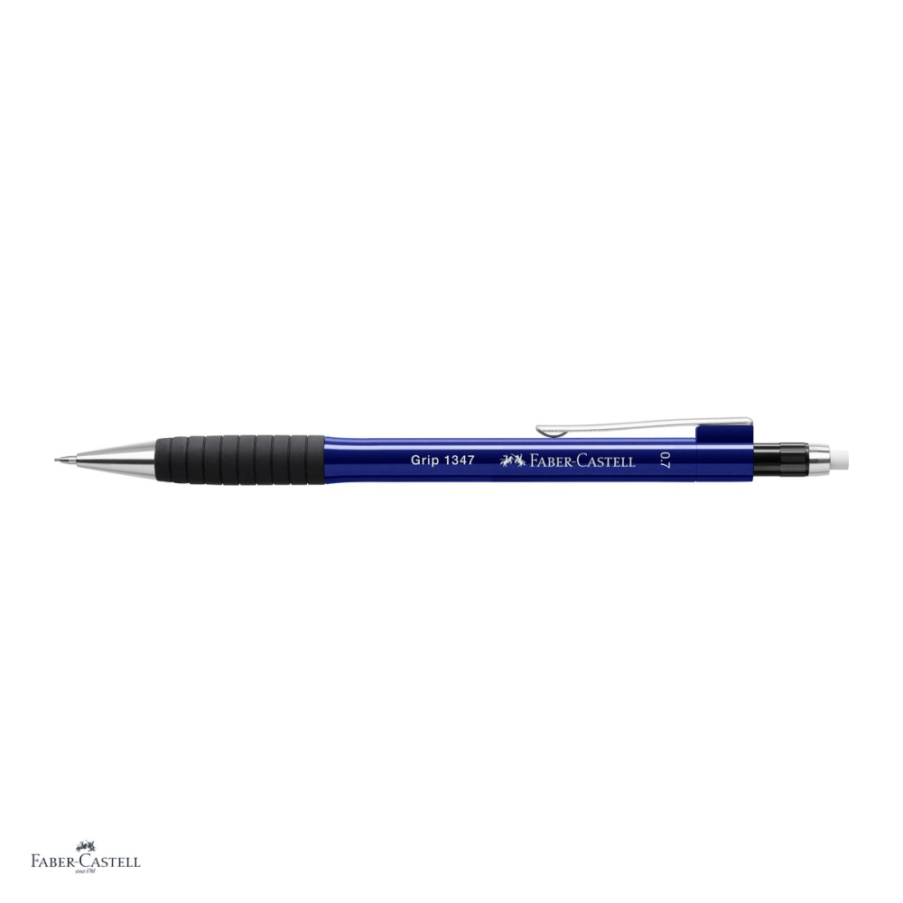 Creion mecanic Faber-Castell Grip 1347, mina 0,7 mm B, zona de prindere din cauciuc, mina protejata la rupere, radiera integrata, clip metalic, bleumarin [4]