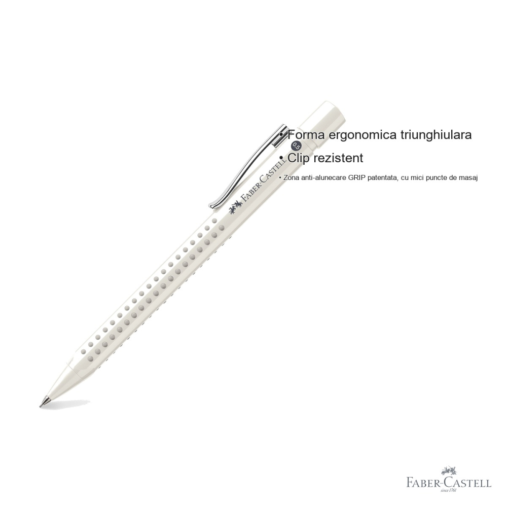 Creion mecanic Faber-Castell Grip 2010, 0.5mm, forma ergonomica triunghiulara, alb cocos [3]