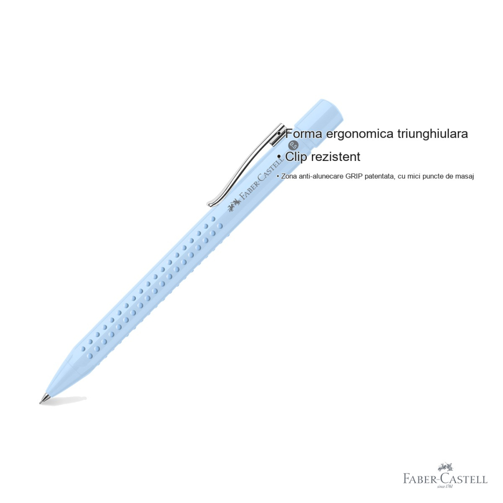 Creion mecanic Faber-Castell Grip 2010 cu mina 0.5mm bleu sky, sistem anti-alunecare ergonomic [3]