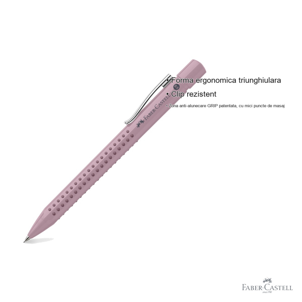Creion mecanic Faber-Castell Grip 2010 Rose 0.5mm, zona anti-alunecare, forma ergonomica triunghiulara [3]