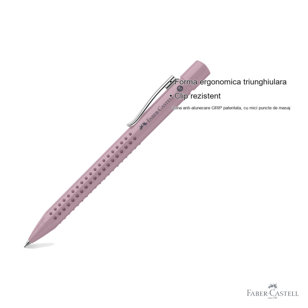 Creion mecanic Faber-Castell Grip 2010 Rose 0.7mm, forma ergonomica triunghiulara, pentru scriere confortabila [3]