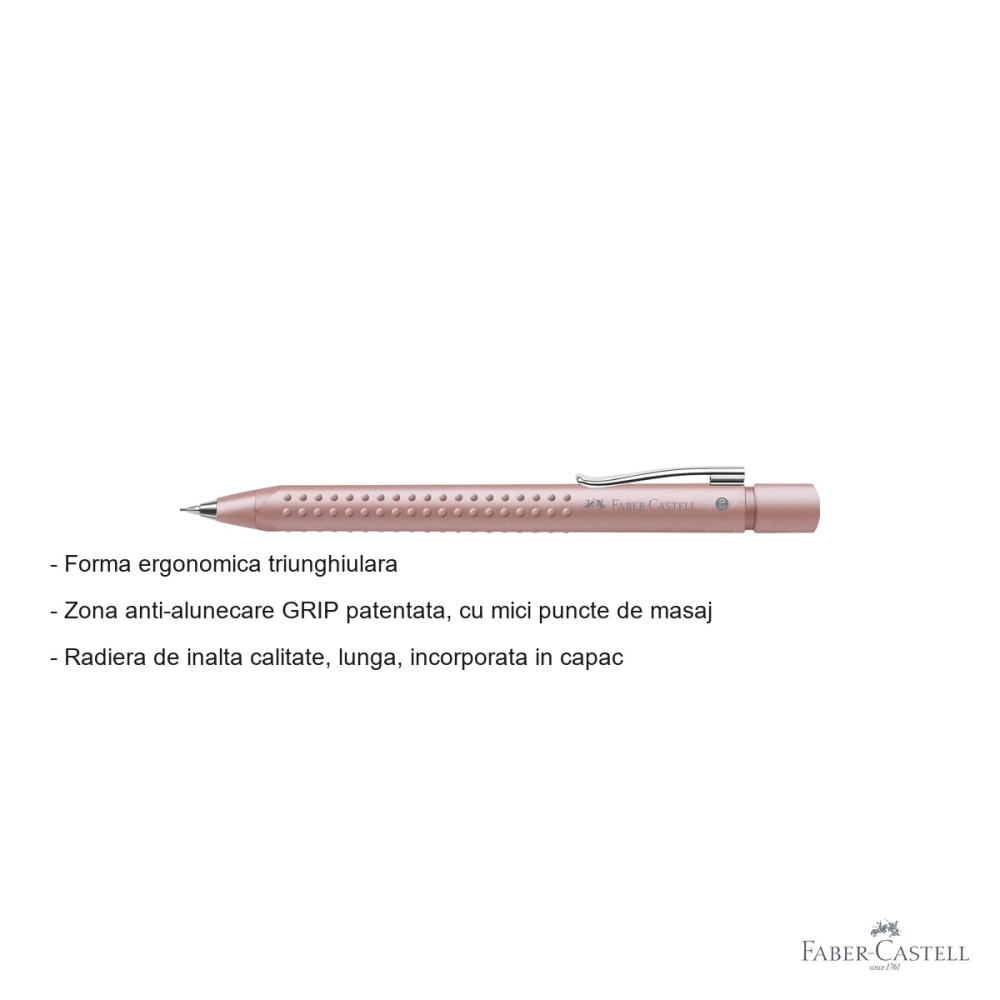 Creion mecanic Faber-Castell Grip 2011 rose pal 0.7mm, sistem anti-alunecare, pentru scriere fluenta [2]