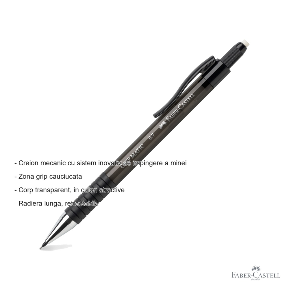 Creion mecanic Faber-Castell Grip-matic 1377, 0.7 mm, sistem automat, zona grip cauciucata [2]