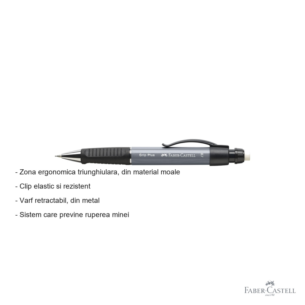 Creion mecanic Faber-Castell Grip Plus 1307, 0.7mm, grip ergonomic triunghiular, pentru scriere precisa [2]