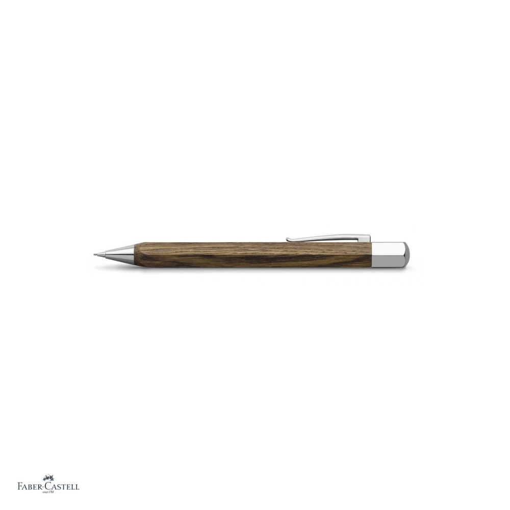 Creion mecanic Faber-Castell Ondoro, mecanism rotativ, mina 0,7 mm, corp din lemn rar de stejar afumat, radiera sub capac, clip metalic, ambalaj cadou [4]