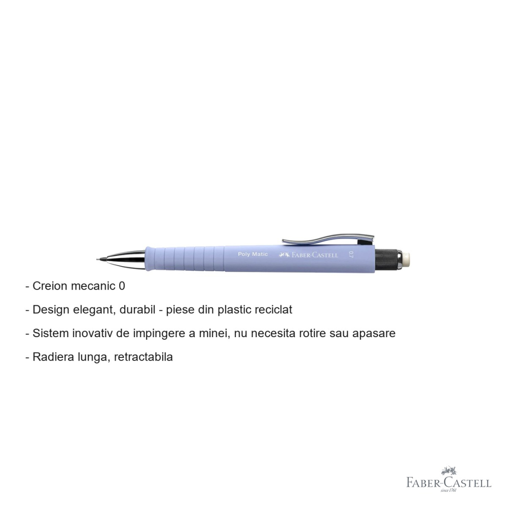 Creion mecanic Faber-Castell Poly Matic 0.7mm lila iris, grip ergonomic triunghiular [2]