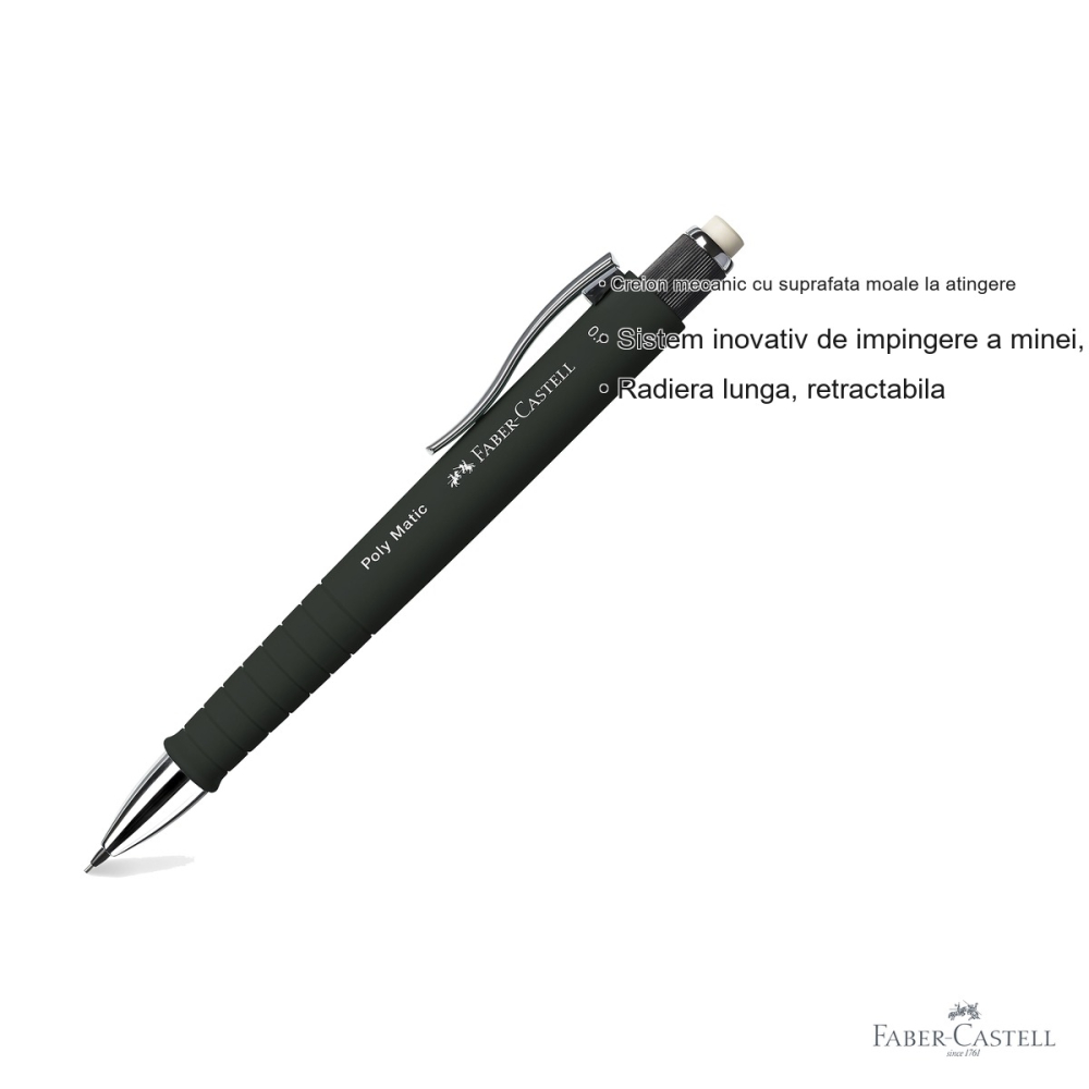 Creion mecanic Faber-Castell Poly Matic 0.7mm negru, grip ergonomic triunghiular [3]