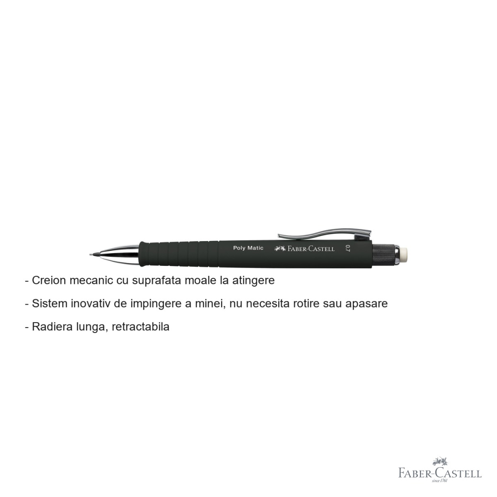 Creion mecanic Faber-Castell Poly Matic 0.7mm negru, grip ergonomic triunghiular [2]