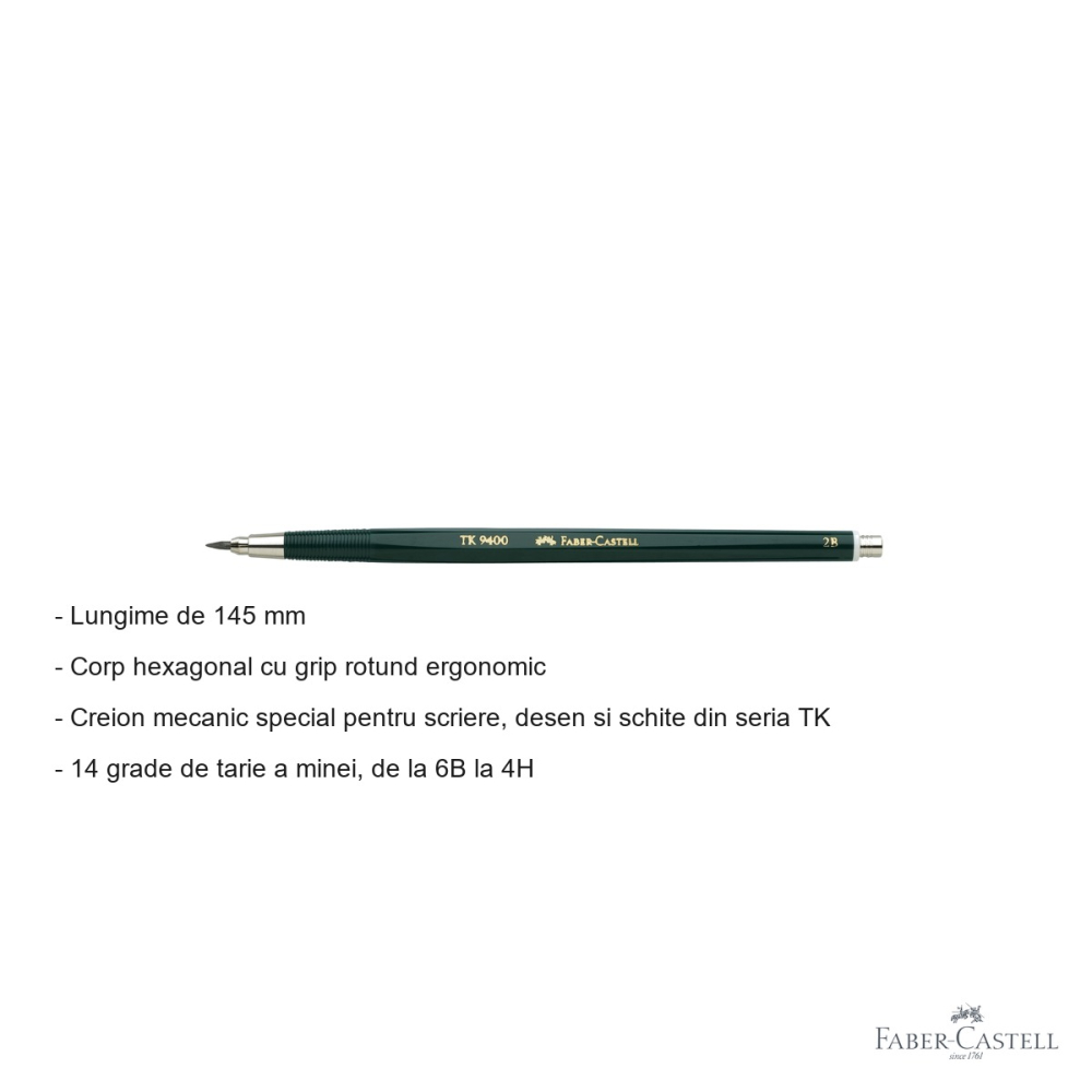 Creion mecanic Faber-Castell TK 9400 2mm 2B pentru desen tehnic si schite profesionale [2]
