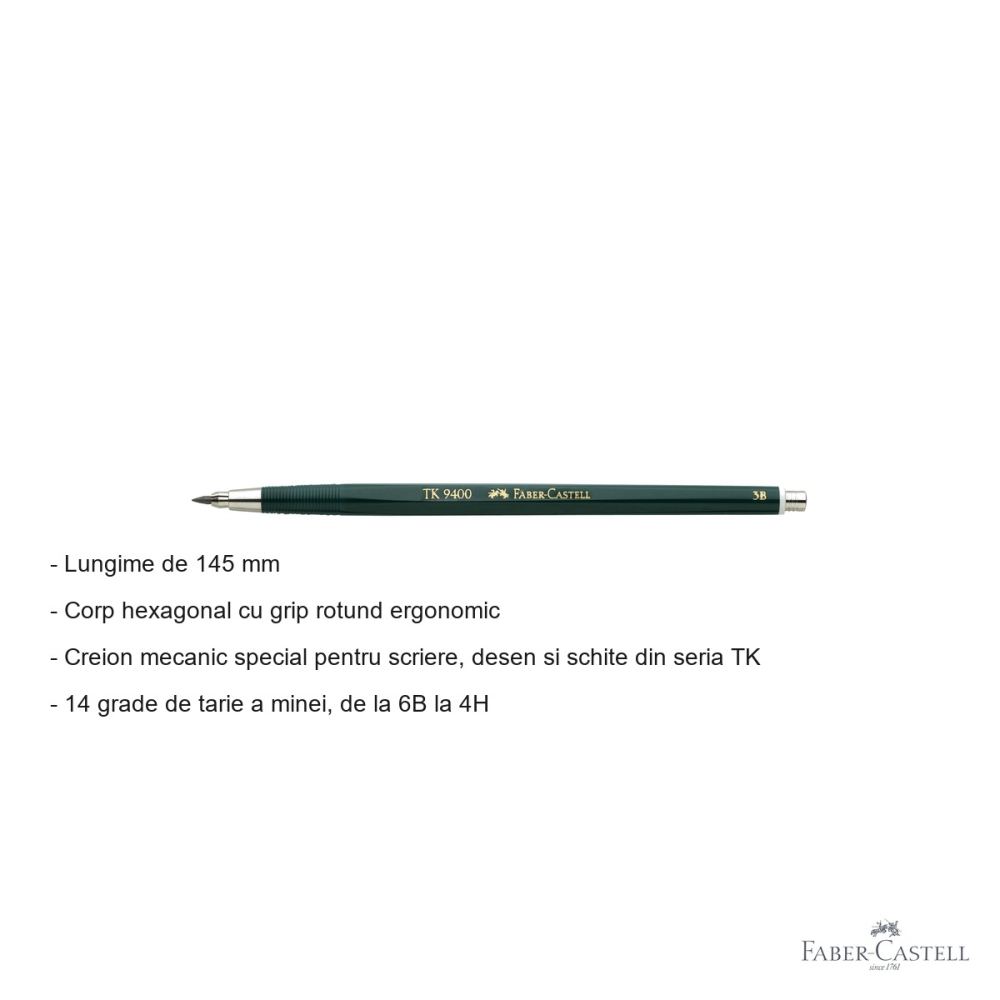 Creion mecanic Faber-Castell TK 9400 2mm duritate 3B pentru desen tehnic si schite [2]