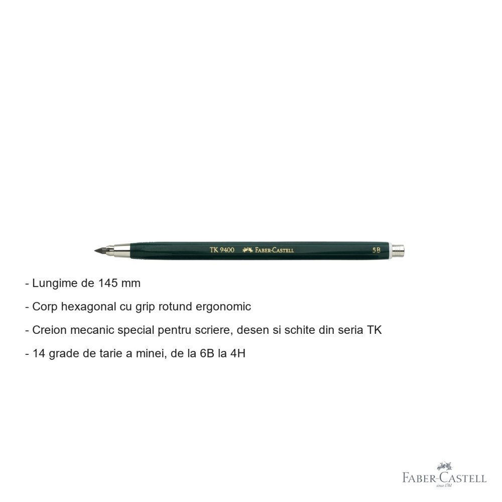 Creion mecanic Faber-Castell TK 9400 3.15mm 5B pentru desen artistic si schite tehnice [2]