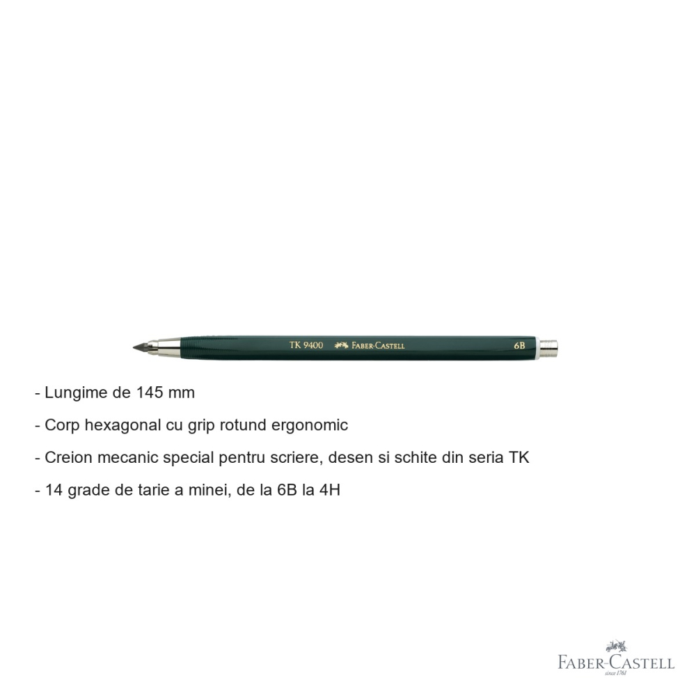 Creion mecanic Faber-Castell TK 9400 3.15mm duritate 6B pentru desen si schite profesionale [2]