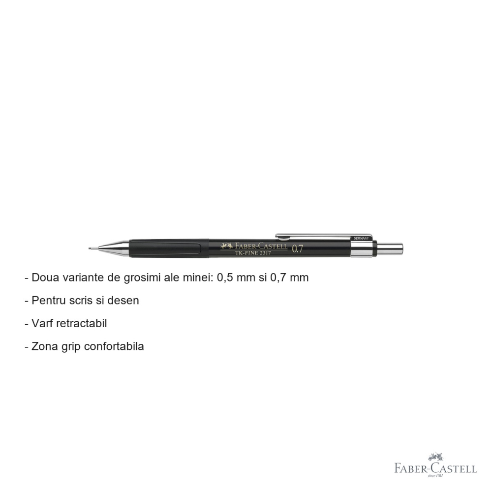 Creion mecanic Faber-Castell TK-Fine 2317 0.7mm negru, varf retractabil, pentru scris si desen tehnic [2]